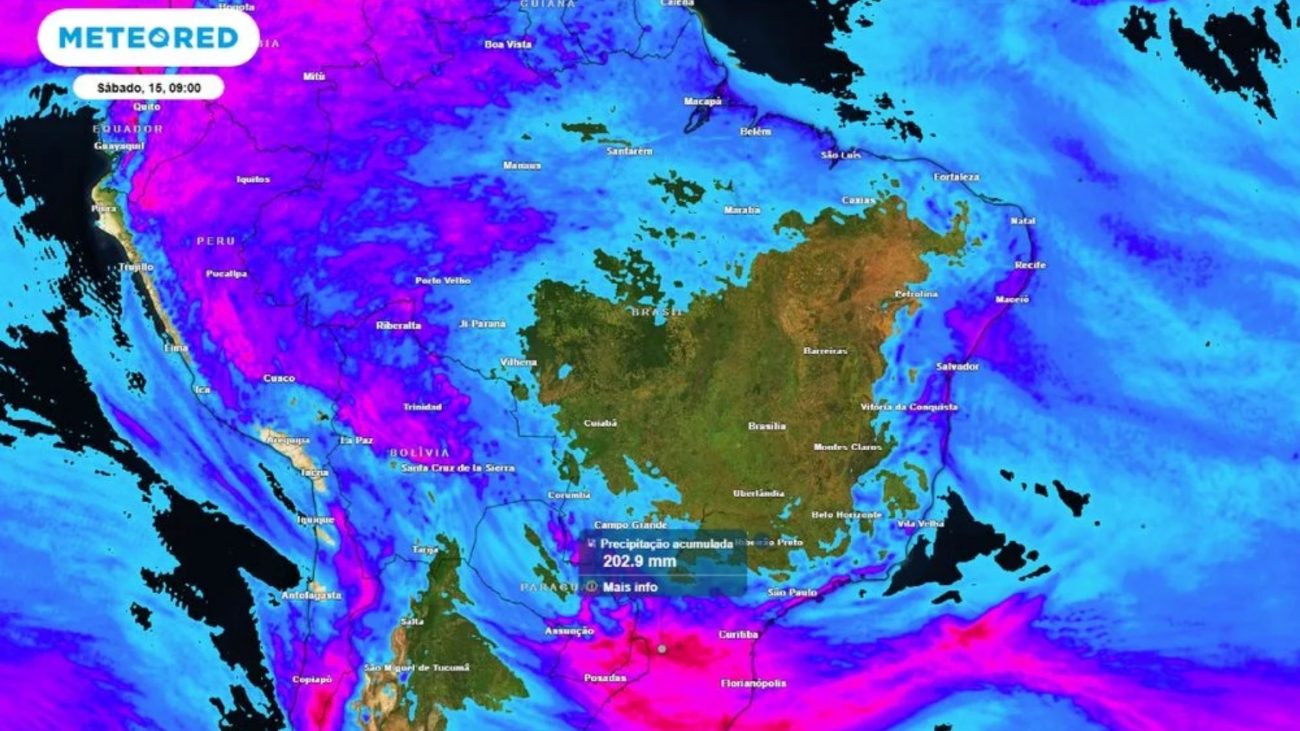 Previsão mostra acumulados de chuva até sábado (15) na Região Sul.