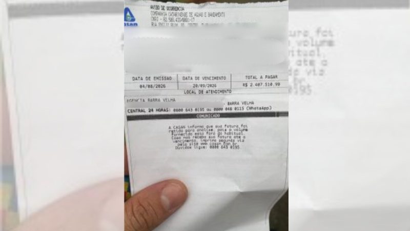 Moradores recebem contas de água de até R$ 24 milhões em Barra Velha - Reprodução/Jornal Folha Parati/ND Mais