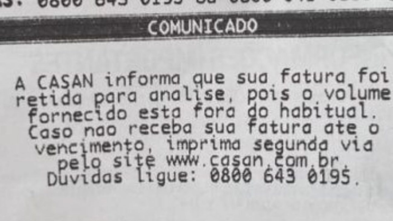 Segundo a Casan, o aviso não possui QR Code ou código de barrasFoto: Reprodução/Jornal Folha Parati/ND Mais