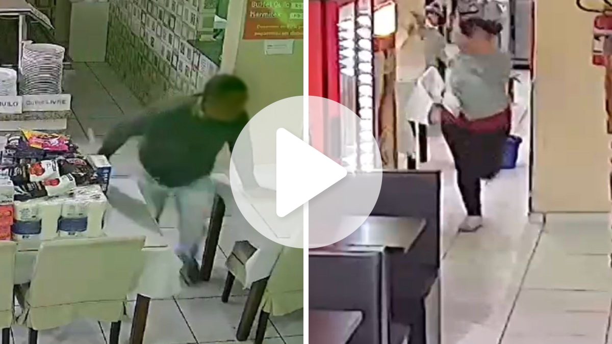 Vídeo mostra mulher fugindo de ex-companheiro que invadiu comércio de SC com faca de 7 cm
