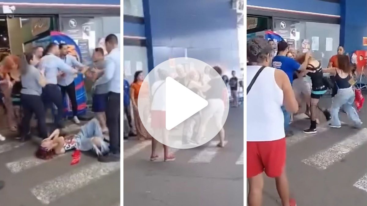 Esbarrão com cestinha termina com briga e ‘voadora’ em jovem no estacionamento de supermercado em Florianópolis; vídeo registra momento