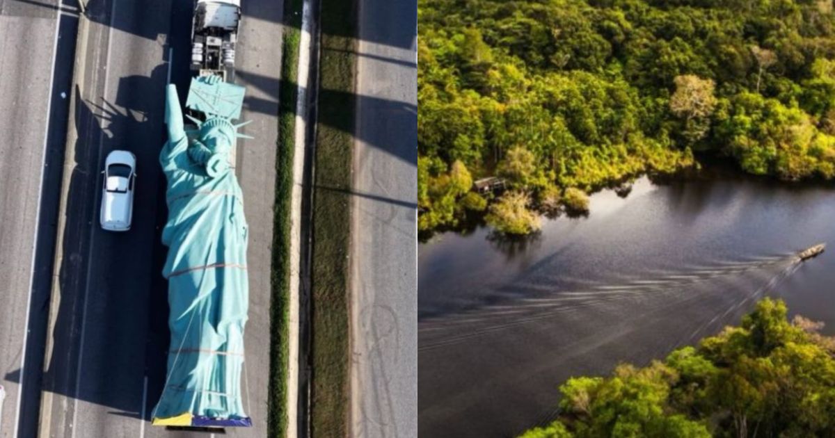 Estátua da Liberdade da Havan, do tamanho de prédio de 8 andares, encara 6 mil km e atravessa Amazônia de balsa rumo à 200ª megaloja