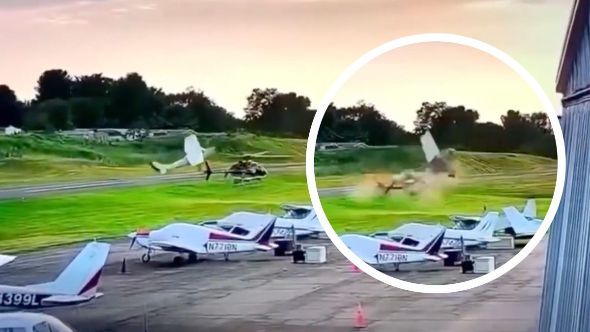 Avião colide com helicóptero da polícia: vídeo de câmera de segurança flagra momento exato do impacto em aeroporto de Carlisle, nos EUA