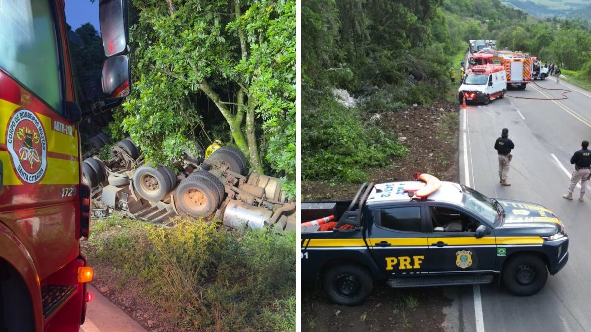 Resgate de três horas: bombeiros desmontam cabine de caminhão para salvar motorista na BR-282 em SC
