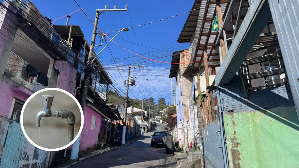 Moradores improvisam mangueira de água que ‘atravessa rua’ após quinto dia de desabastecimento na Grande Florianópolis; Casan dá nova previsão para retorno - Foto