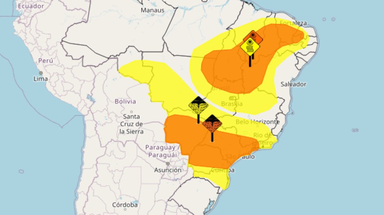 Diferentes alertas para tempestades e baixa umidade do ar prevalecem no Brasil nesta terça-feira.