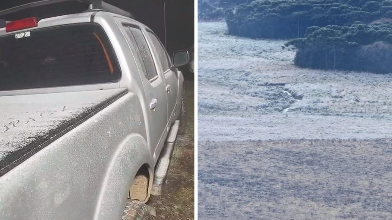 Neve é confirmada e Serra de SC amanhece coberta de branco com termômetros marcando -6,1°CFoto: Reprodução/São Joaquim Online/ND Mais