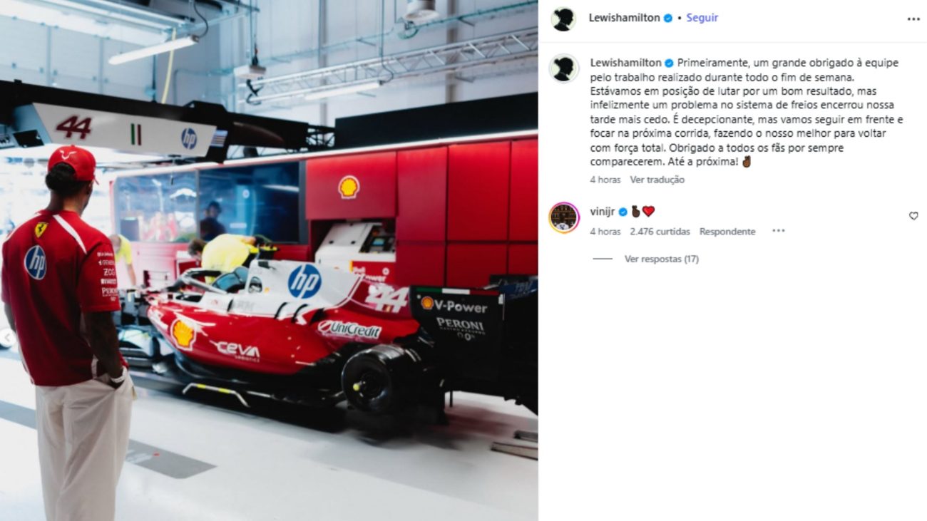 Vini Jr. reagiu ao post de HamiltonFoto: Instagram/Reprodução/ND Mais