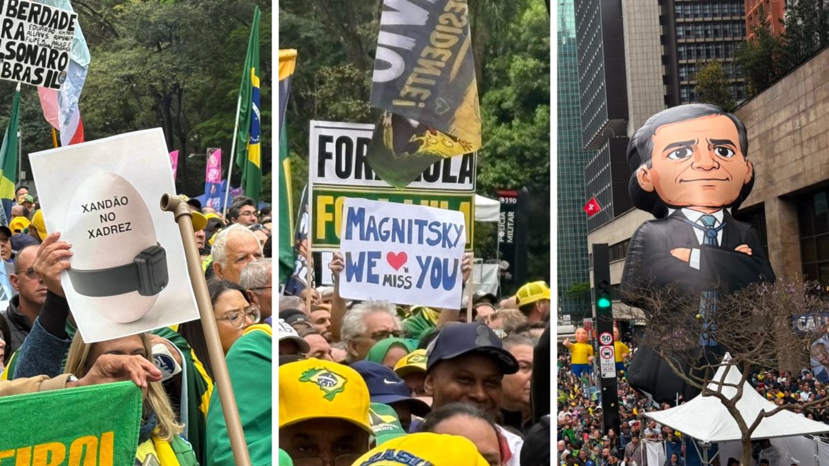 Ovo com tornozeleira eletrônica, ‘saudades da Magnitsky’, bonecão de Mendonça e imagens que marcaram o ato de 7 de Setembro na Paulista - Foto