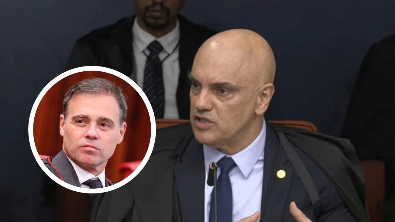 Imagem de ministro Alexandre de Moraes e André Mendonça, sobre matéria que Moraes ignora Mendonça