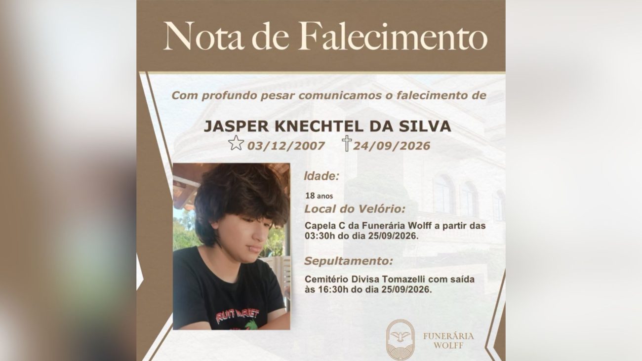 Nota de falecimentoFoto: Reprodução/Funerária Wolff/ND Mais