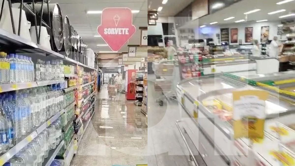 VÍDEO: Supermercado é evacuado às pressas após parede ceder por acúmulo de água em SC