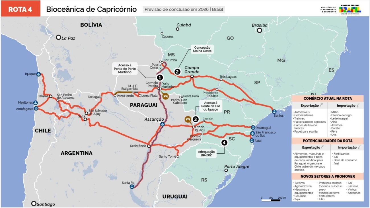 Rota Bioceânica conecta o Brasil ao Paraguai e cria uma futura ligação terrestre com Argentina e ChileFoto: Divulgação/ND Mais