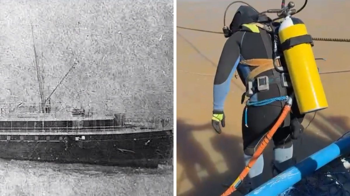 Mergulhadores enfrentam forte correnteza e visibilidade zero para investigar ‘Titanic de SC’, naufragado há 133 anos no fundo de porto - Foto