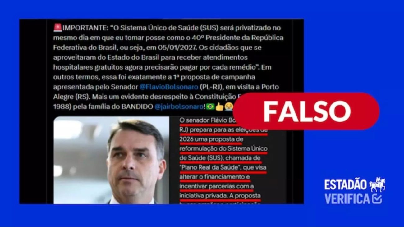 Posts distorcem texto de colunista da CNN Brasil sobre proposta de Flávio Bolsonaro para a saúdeFoto: Reprodução/X/Estadão/ND Mais