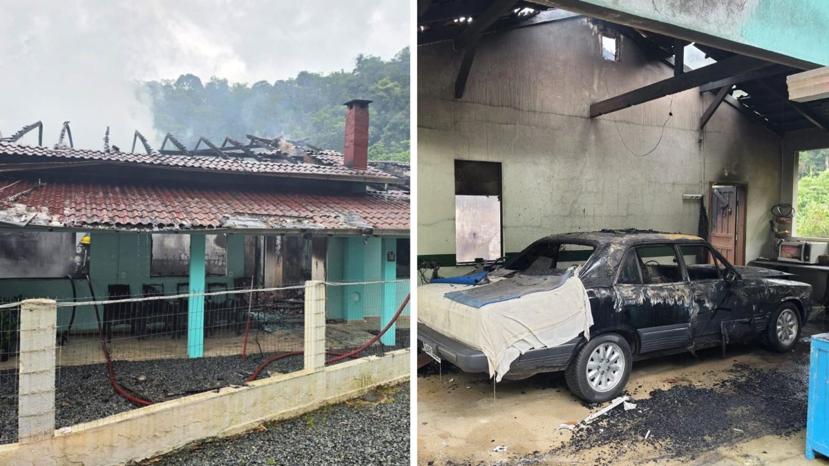 Incêndio destrói casa em SC, deixa idosa de 67 anos ferida e termina com homem preso por suspeita de agressão