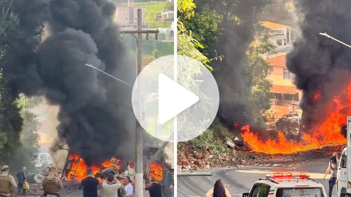VÍDEO: Carreta carregada com bobinas fica sem freio, atinge vários veículos e provoca incêndio com morte em SC