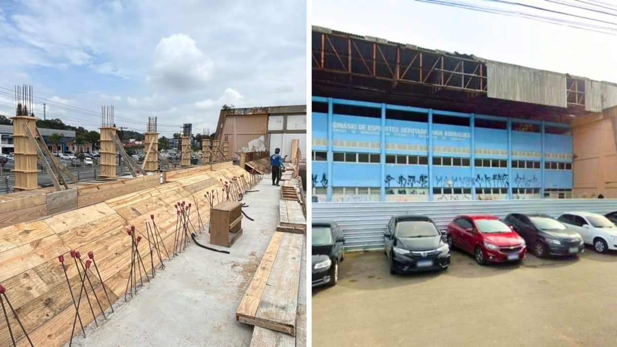 Após 14 anos fechado, ginásio histórico e símbolo do esporte em Joinville avança na reforma; veja como está a obra