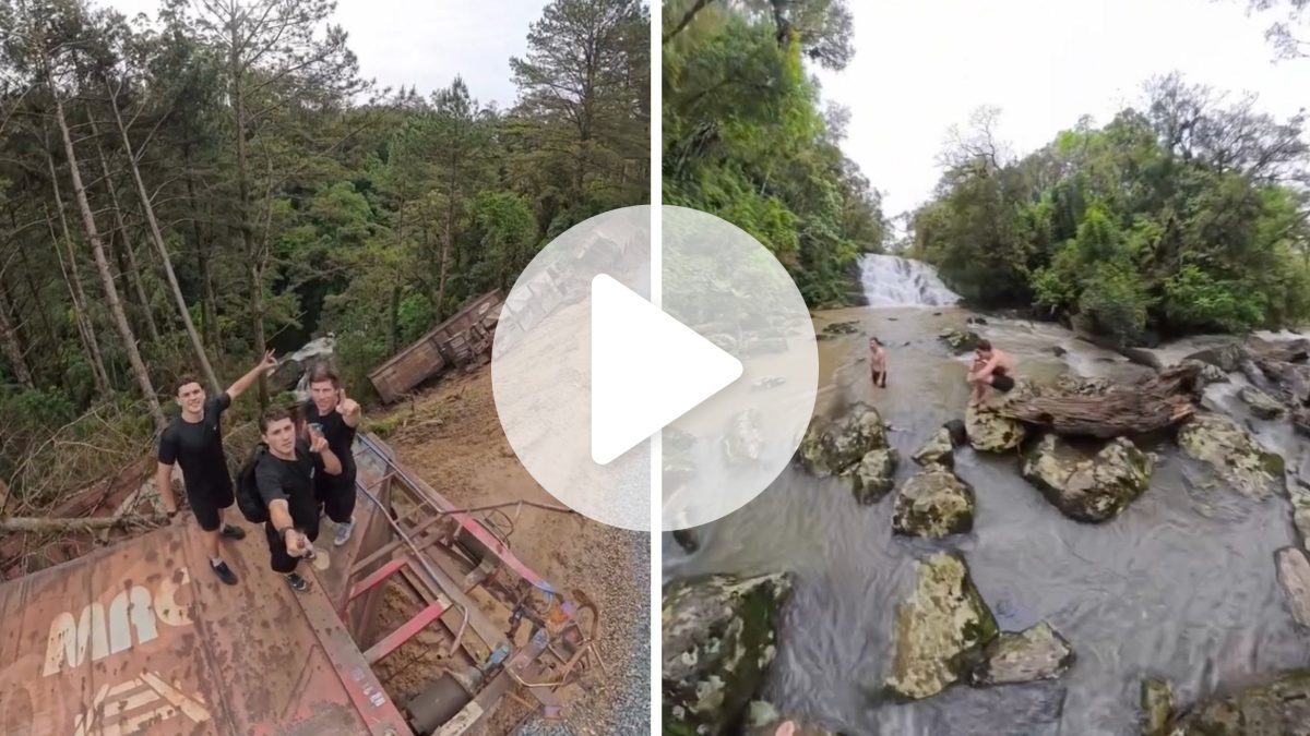 Vagões de trem engolidos pela mata e cachoeira escondida: jovens encontram cenário de filme de aventura em SC