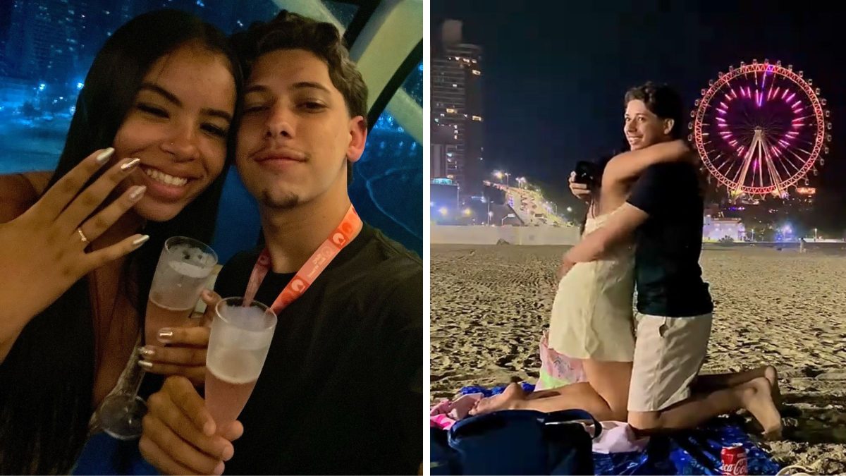 Pedido de casamento ilumina a maior roda-gigante da América Latina em SC e surpresa romântica na areia viraliza nas redes