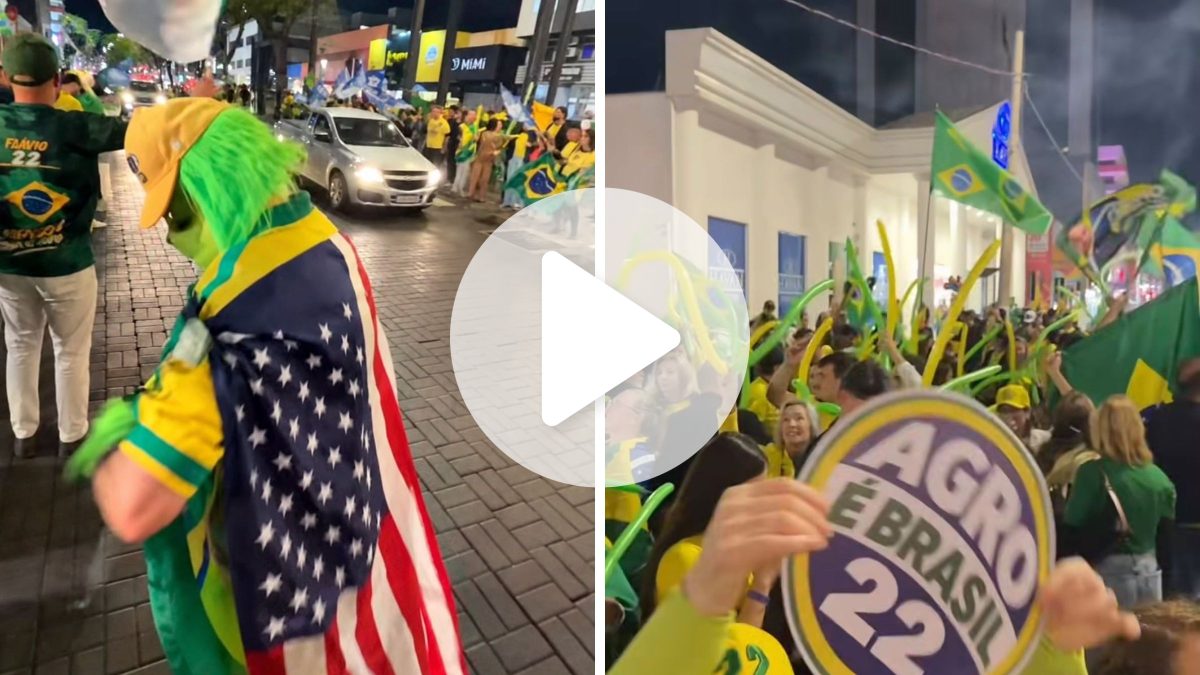 Em frente à Havan, Bloquinho do 22 reúne apoiadores com bandeiras do Brasil e dos EUA em Chapecó