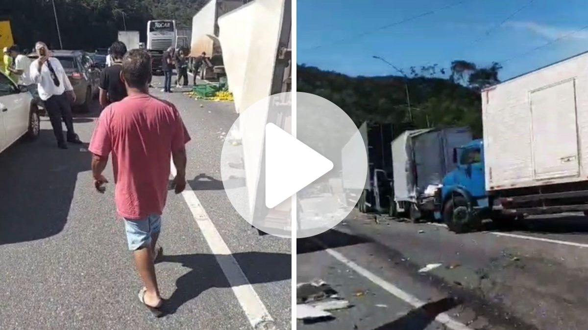 Acidente violento bloqueia BR-376 após engavetamento de veículos na descida da serra no sentido SC