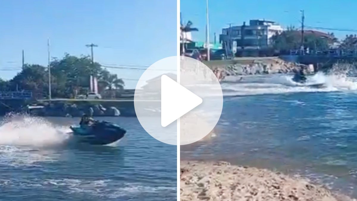 A poucos metros de crianças, jet ski é flagrado em manobras perigosas em praia de SC