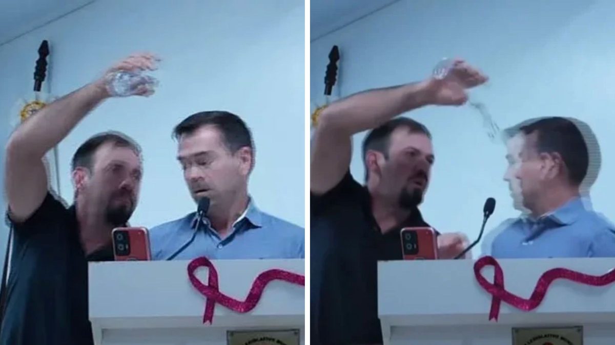 VÍDEO: Vereador joga copo de água na cabeça de colega, e os dois trocam socos durante sessão no RS