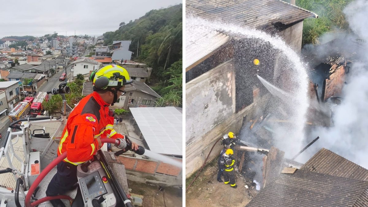 Homem não aceita fim do relacionamento, põe fogo na casa de madeira do atual da ex e se entrega em delegacia de SC