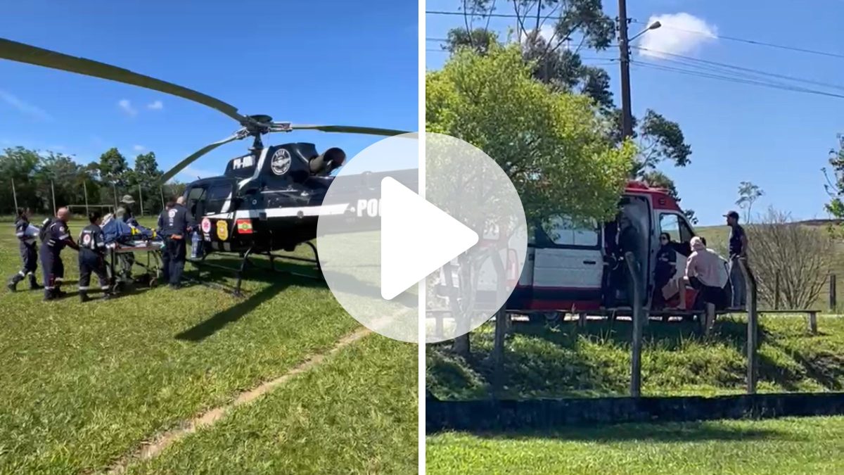 Mecânico é prensado por caçamba de caminhão durante trabalho e é levado ao hospital de helicóptero em SC