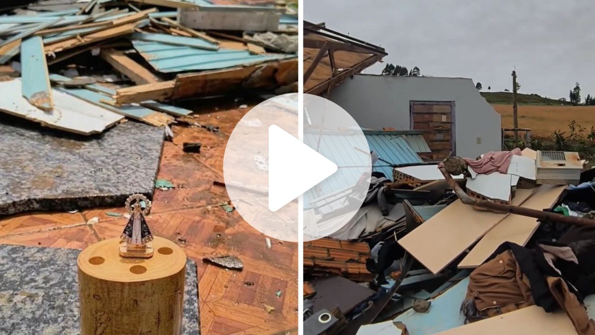 Casa de noivos é destruída por ventos fortes às vésperas do casamento e imagem de Nossa Senhora fica intacta em SC