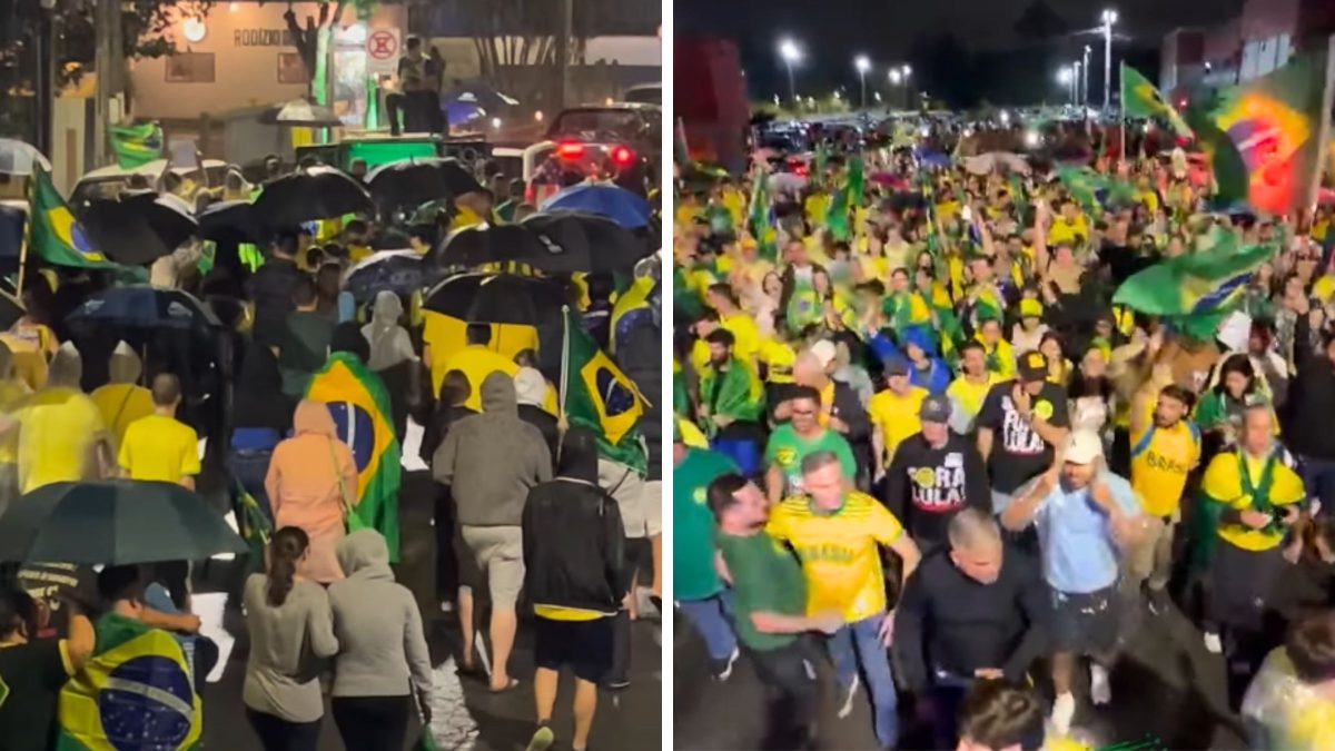 Apoiadores de Flávio Bolsonaro fazem ato sob chuva em Joinville com presença de lideranças políticas