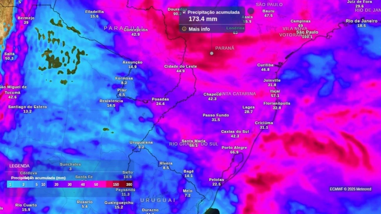 Após o feriado, chuva ganha força e pode atingir 200 mm no Sul.