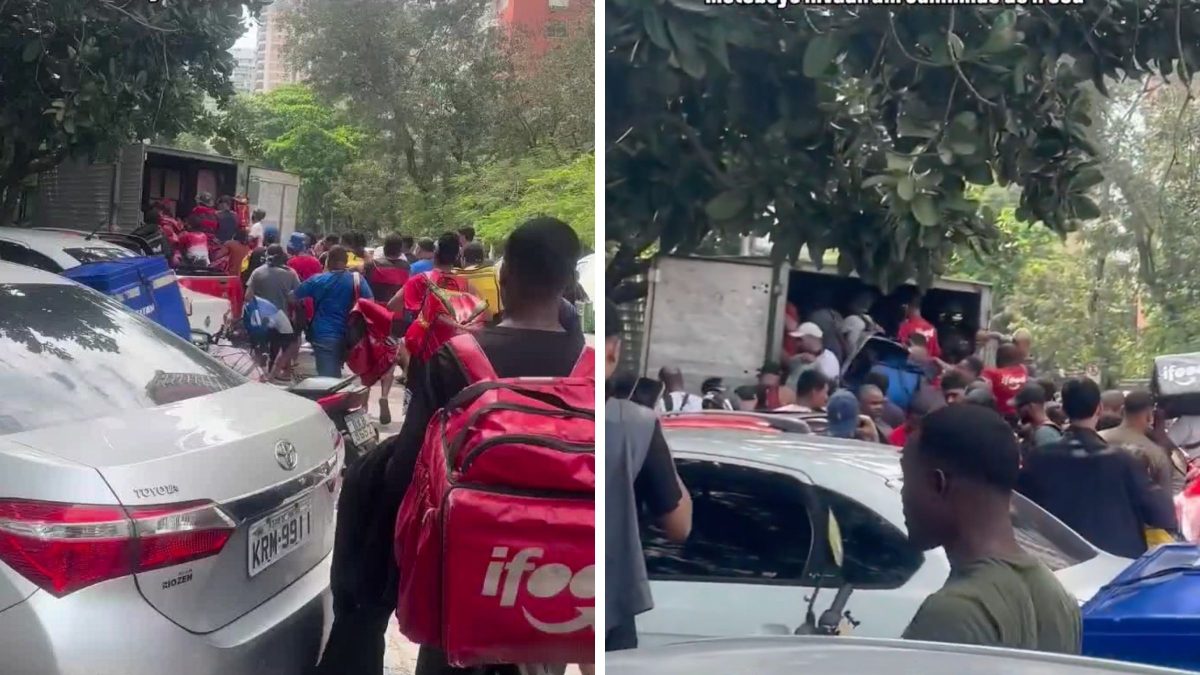 VÍDEO: Caminhão do iFood é atacado e saqueado por entregadores após confusão em entrega de bags no Rio de Janeiro