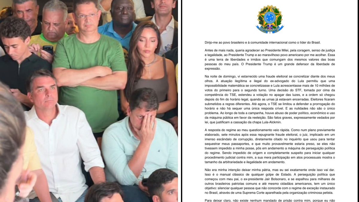 Em uma hora, Flávio Bolsonaro deixa de ser ‘presidente do Brasil’ , vira ‘líder’ e escreve Brasil com S