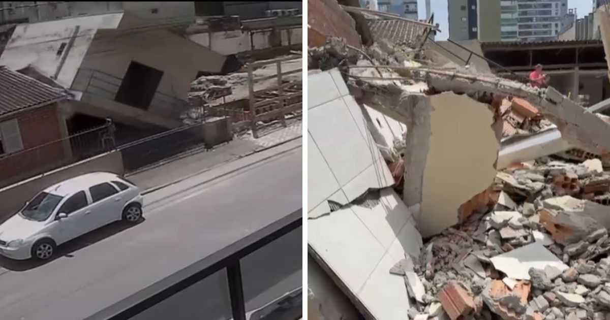 Após casal de idosos ver casa desabar em praia de SC, construtora paralisa obra de prédio e promete indenização caso responsabilidade seja comprovada