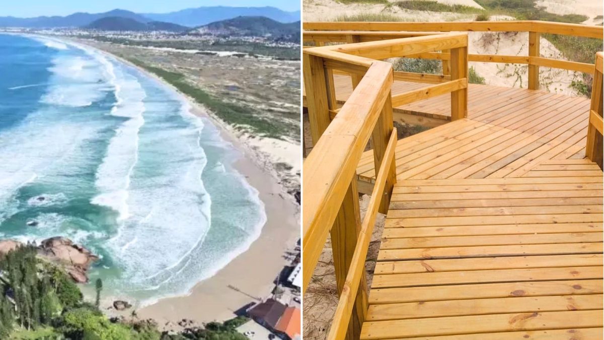 Obra de R$ 695 mil em praia famosa de SC entrega passarela de 185 metros para impedir destruição de dunas e liberar acesso à orla antes do verão