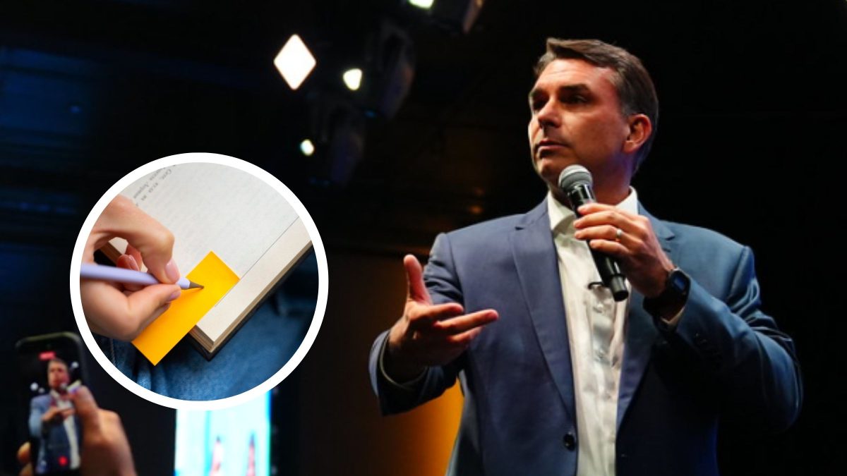 Documento com anotações de Flávio Bolsonaro vaza em foto e deixa escapar temas para o debate da Globo