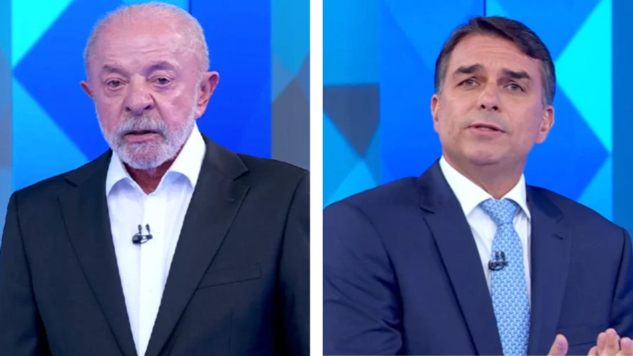 Lula e Flávio Bolsonaro durante debate presidencial na TV GloboFoto: Reprodução/TV Globo/ND Mais