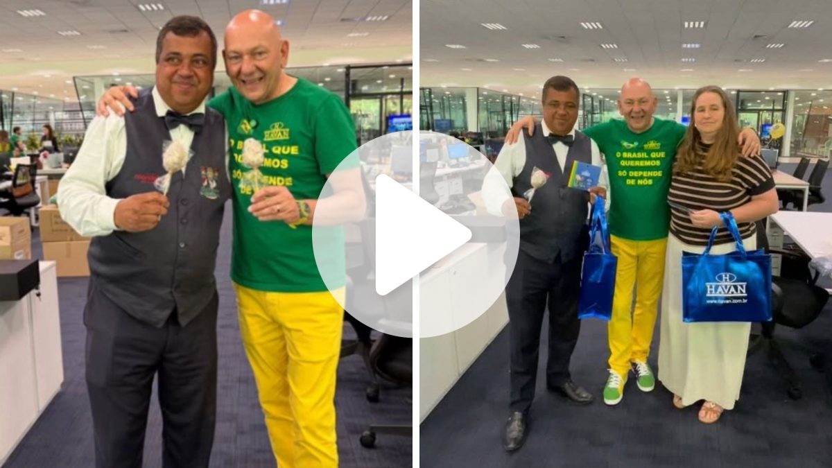 Garçom do semáforo que morou na rua e hoje fatura R$ 4,5 mil por dia com morango cravejado encontra Luciano Hang: ‘um homem de sucesso, empreendedor e humano’