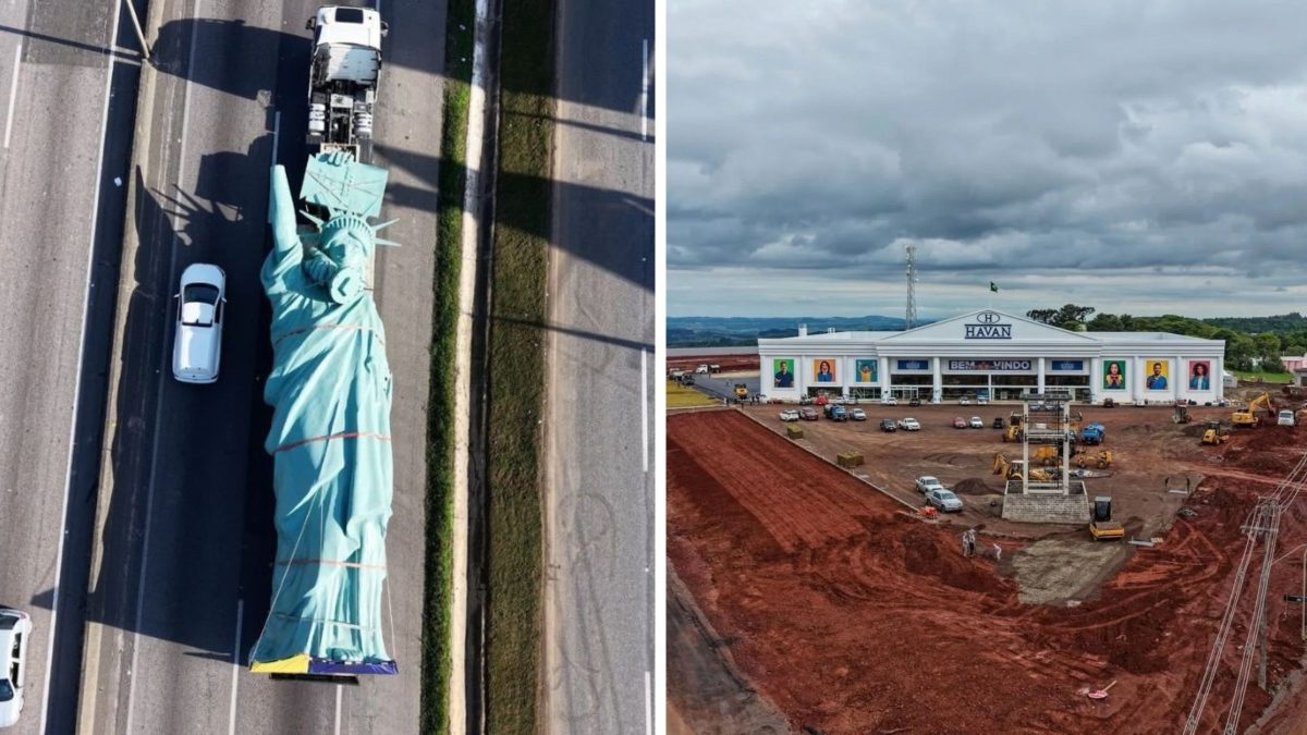 Estátua de 24 metros e R$ 1,5 milhão começa a cruzar SC rumo à nova Havan que mira clientes argentinos