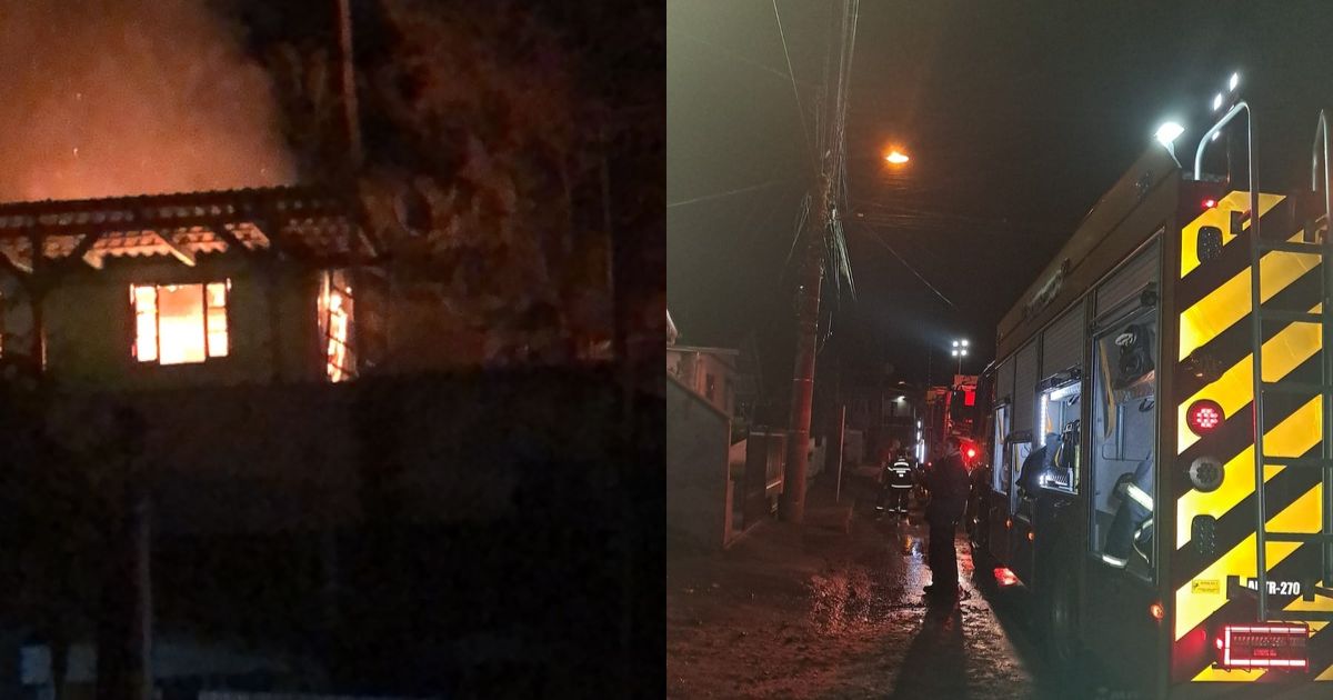 Mulher diz que ateou fogo na própria casa após levar soco do companheiro e incêndio termina com imóvel destruído e homem no hospital em SC