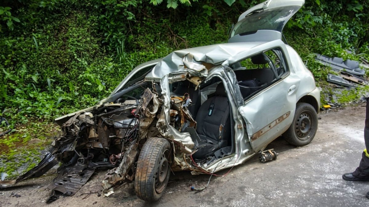 Mulher morre presa às ferragens após carro bater de frente com caminhão na SC-157