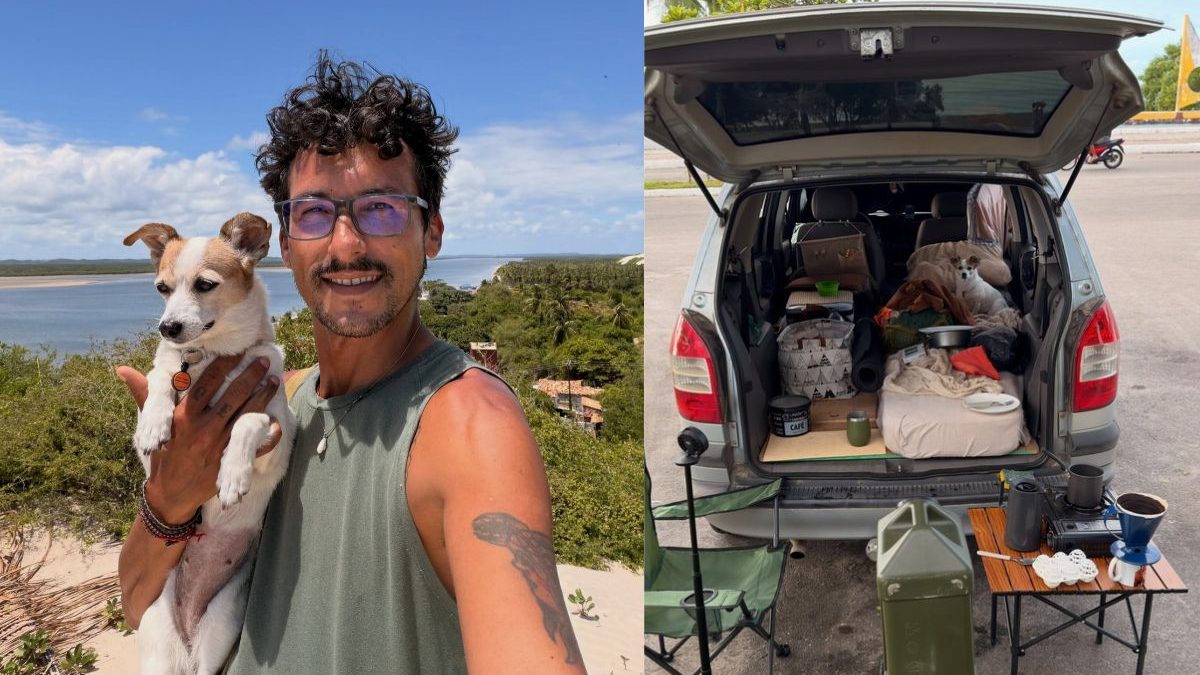 Após vencer câncer terminal, morador de SC atravessa o Brasil de carro com cachorra e vive vida nômade e já soma 20 mil km