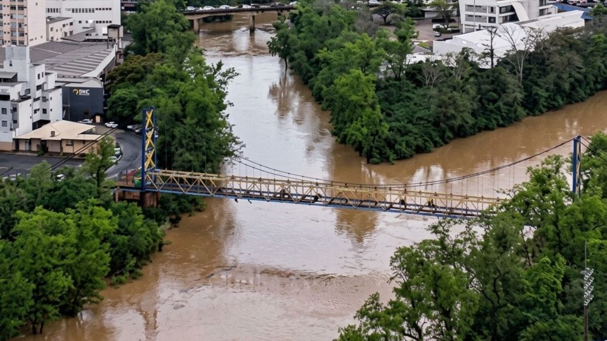 Rio sobe dois metros após chuva intensa, entra em nível de alerta e preocupa moradores em SC