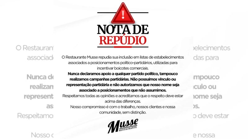 Restaurantes de Jaraguá do Sul repudiam inclusão em listas de boicote após eleição e negam apoio partidário - Divulgação/Musse Restaurante/ND Mais