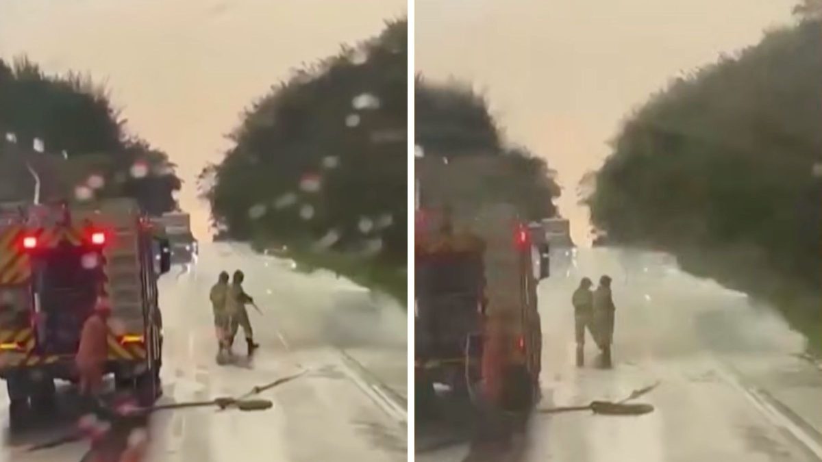 VÍDEO: Raio atinge carro em movimento, veículo pega fogo em estrada e motorista toma atitude em segundos no RJ