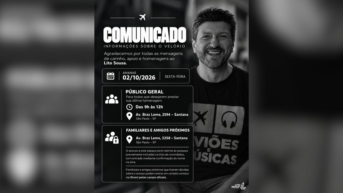 Velório de Lito Sousa acontece nesta sexta-feira (2) em São Paulo e será aberto ao público; especialista em aviação morreu aos 59 anos